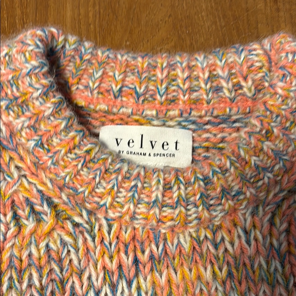 Velvet by Graham & Spencer Pink, Orange and Blue Crewneck Sweater